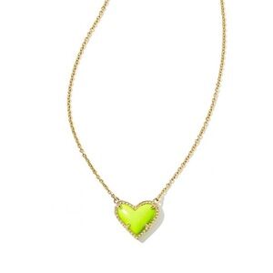 Kendra Scott Ari Gold Necklace with Neon Yellow Magnesite Heart Pendant